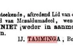 IJtzen L Tamminga (N0) aftredend lid van de Gemeenteraad Menaldumadeel